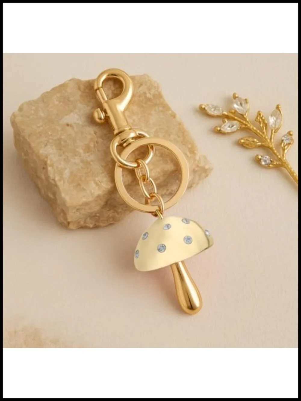 Cute Gold Mushroom Keychain Handbag Charm Car Mirror Purse Accessory Gift